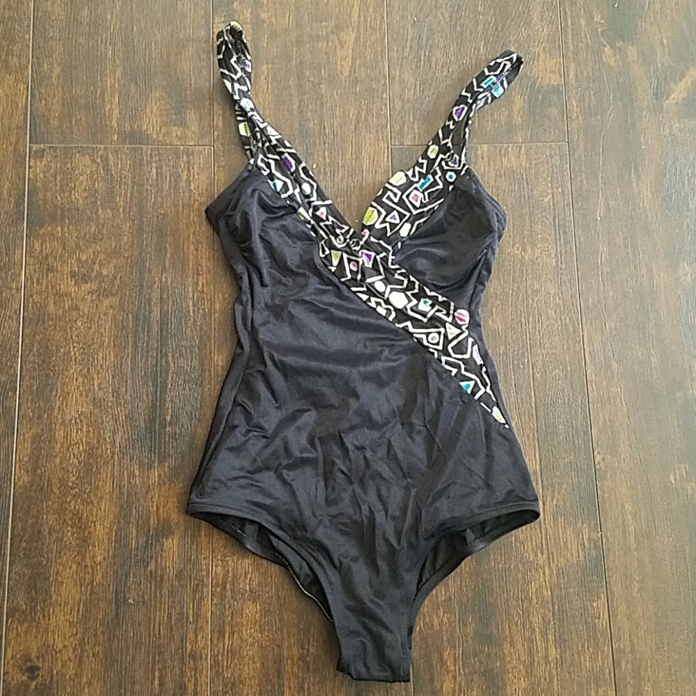 vtg CATALINA new wave geometric metallic swimsuit